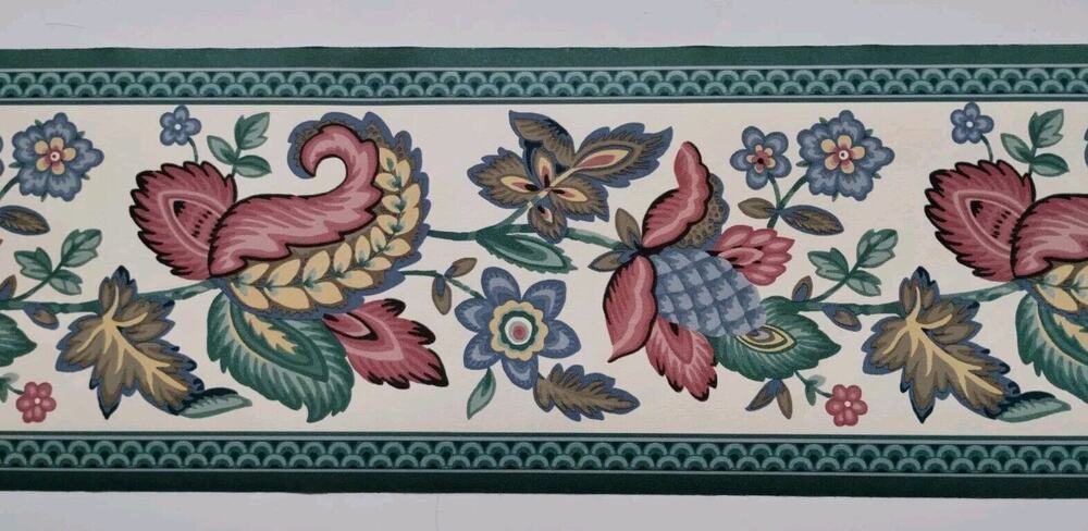 Fashon Pre-pasted Decorative Wall Border - Green Maroon Blue - 5yds - 6.75" Tall
